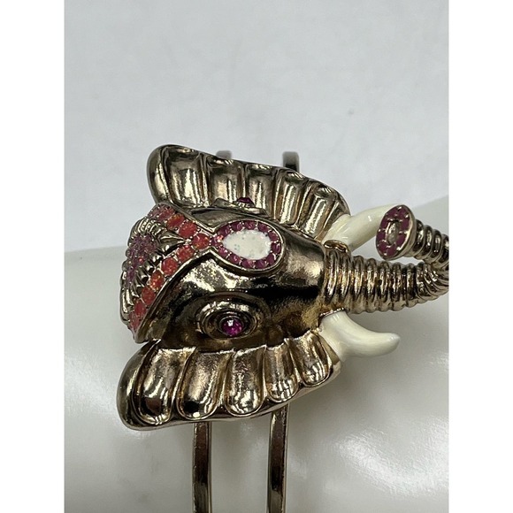 Betsey Johnson Pink Crystals Trunk Up Good Luck Elephant Bangle Hinged  Bracelet - Picture 4 of 13